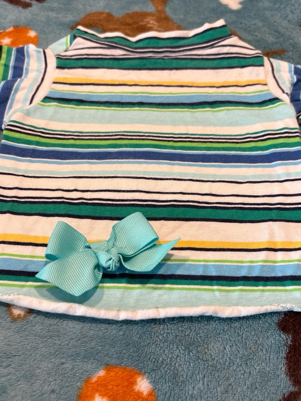 Kids Striped Polo Shirt with Aqua Bow - Unbranded small